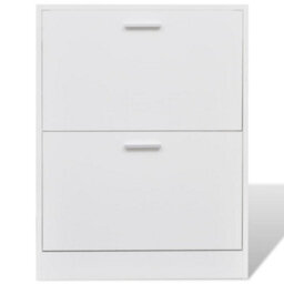 Berkfield White Wooden Shoe Cabinet With 2 Compartments - thumbnail 3