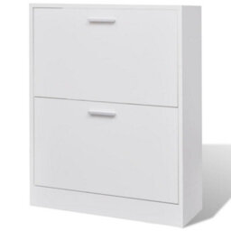 Berkfield White Wooden Shoe Cabinet With 2 Compartments - thumbnail 2
