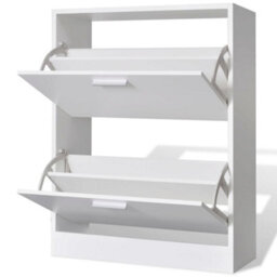 Berkfield White Wooden Shoe Cabinet With 2 Compartments - thumbnail 4