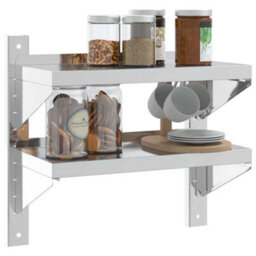 Berkfield 2-Tier Wall Shelf 50X23.5X60 Cm Silver Stainless Steel - thumbnail 4