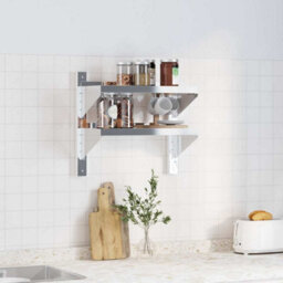 Berkfield 2-Tier Wall Shelf 50X23.5X60 Cm Silver Stainless Steel - thumbnail 3
