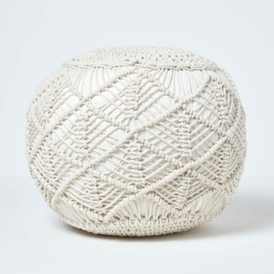 Homescapes Natural Crochet Knitted Pouffe 40 X 50 Cm - image 1