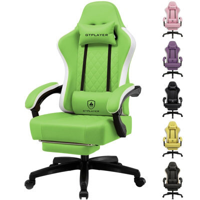 Gtplayer Gaming Chair With Footrest, Ergonomic Computer Desk Chair With Pocket Spring Cushion, Home Office Chair, Pu, Green - image 1