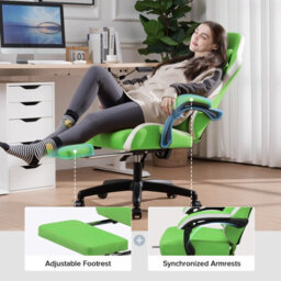 Gtplayer Gaming Chair With Footrest, Ergonomic Computer Desk Chair With Pocket Spring Cushion, Home Office Chair, Pu, Green - thumbnail 6