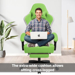 Gtplayer Gaming Chair With Footrest, Ergonomic Computer Desk Chair With Pocket Spring Cushion, Home Office Chair, Pu, Green - thumbnail 2