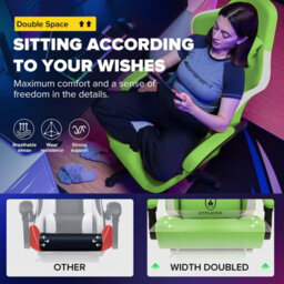 Gtplayer Gaming Chair With Footrest, Ergonomic Computer Desk Chair With Pocket Spring Cushion, Home Office Chair, Pu, Green - thumbnail 3