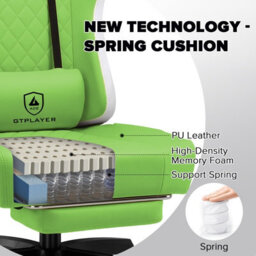 Gtplayer Gaming Chair With Footrest, Ergonomic Computer Desk Chair With Pocket Spring Cushion, Home Office Chair, Pu, Green - thumbnail 5