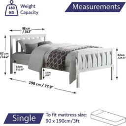 Home Treats Single White Wooden Bed With Mattress Pocket Sprung Wood Children's Bed - thumbnail 3