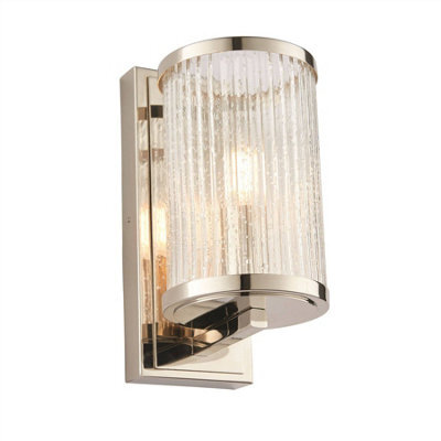 Luminosa Lighting Luminosa Easton 1 Light Wall Bright Nickel, Ribbed Glass With Bubbles, E14