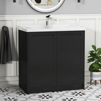 Royal Bathrooms Elmore 800mm Floor Standing 2 Door Bathroom Vanity Unit With Traditional Ceramic Basin Sink - Matt Nocturne Black - image 1
