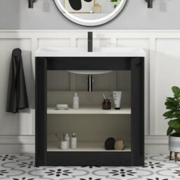Royal Bathrooms Elmore 800mm Floor Standing 2 Door Bathroom Vanity Unit With Traditional Ceramic Basin Sink - Matt Nocturne Black - thumbnail 5