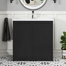 Royal Bathrooms Elmore 800mm Floor Standing 2 Door Bathroom Vanity Unit With Traditional Ceramic Basin Sink - Matt Nocturne Black - thumbnail 3