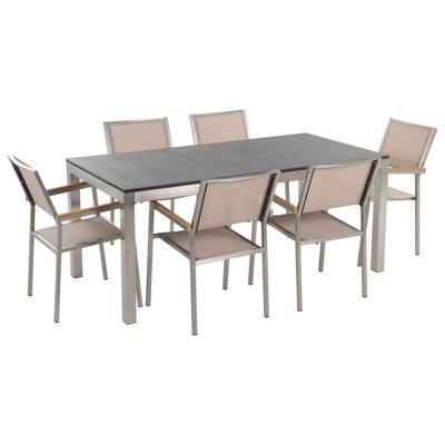 Beliani Garden Dining Set 6 Seater Grosseto Granite Flamed Black/ Beige - image 1