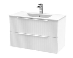 Hudson Reed Fluted Wall Hung 2-Drawer Vanity And Minimalist Basin, Contemporary Sink Vanity Unit, Satin White, 800mm - thumbnail 5