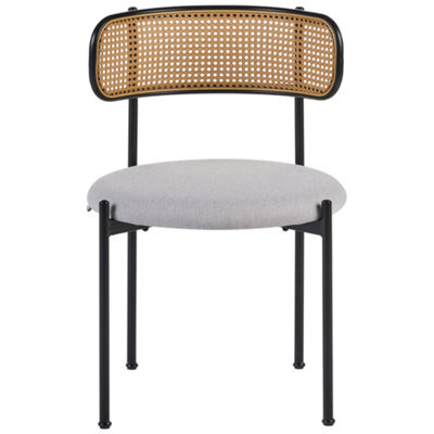 Wyld And Coco Set Of 2 Accent Dining Chairs Black Metal Frame Grey Fabric Seats Viennese Braid Back - image 1