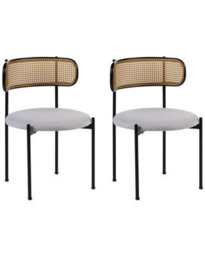 Wyld And Coco Set Of 2 Accent Dining Chairs Black Metal Frame Grey Fabric Seats Viennese Braid Back - thumbnail 3