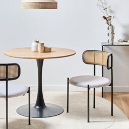 Wyld And Coco Set Of 2 Accent Dining Chairs Black Metal Frame Grey Fabric Seats Viennese Braid Back - thumbnail 2