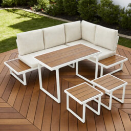 More4Homes Amalfi Garden Dining Set 6 Seater Outdoor Corner Dining Furniture With Table (Beige)