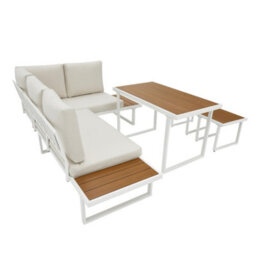 More4Homes Amalfi Garden Dining Set 6 Seater Outdoor Corner Dining Furniture With Table (Beige) - thumbnail 5