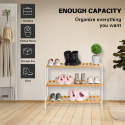 Mantraraj 3 Tier Natural Bamboo Shoe Rack Easy Assembly And Strong Design Shelf Organiser Ideal For Bedroom, Bathroom, Hallway Etc - thumbnail 3