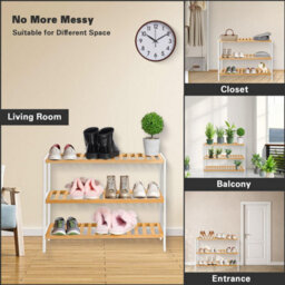 Mantraraj 3 Tier Natural Bamboo Shoe Rack Easy Assembly And Strong Design Shelf Organiser Ideal For Bedroom, Bathroom, Hallway Etc - thumbnail 4