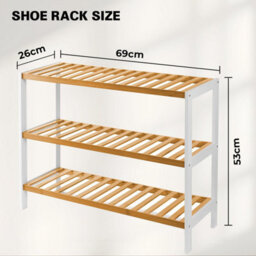 Mantraraj 3 Tier Natural Bamboo Shoe Rack Easy Assembly And Strong Design Shelf Organiser Ideal For Bedroom, Bathroom, Hallway Etc - thumbnail 2