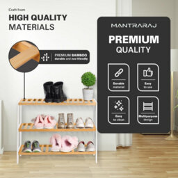 Mantraraj 3 Tier Natural Bamboo Shoe Rack Easy Assembly And Strong Design Shelf Organiser Ideal For Bedroom, Bathroom, Hallway Etc - thumbnail 5