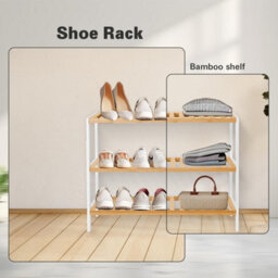 Mantraraj 3 Tier Natural Bamboo Shoe Rack Easy Assembly And Strong Design Shelf Organiser Ideal For Bedroom, Bathroom, Hallway Etc - thumbnail 6