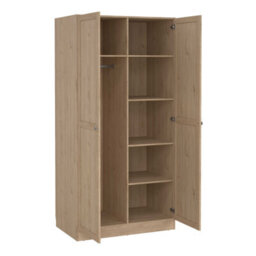 Wyld Haus Cherryfern Natural Oak 2-Door Wardrobe Tall With Shelves And Hanging Rail - thumbnail 6
