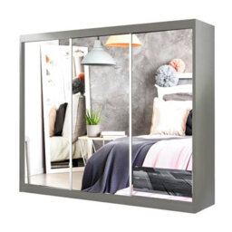 Ie Milan Sliding Mirror Door Wardrobe With Drawers & Shelves - Modern Bedroom Wardrobe, Grey,  (250 Cm X 216Cm ) - thumbnail 1