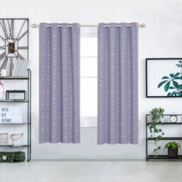 Deconovo Gold Diamond Printed Eyelet Curtains, Blackout Curtains, Thermal Insulated Curtains, W46 X L72 Inch, Light Purple, 1 Pair - thumbnail 2