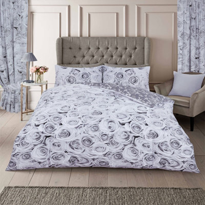 Gc Gaveno Cavailia Madison Roses Duvet Cover Bedding Set Grey King 3Pc With Flowers Design Reversible Quilt Cover - image 1
