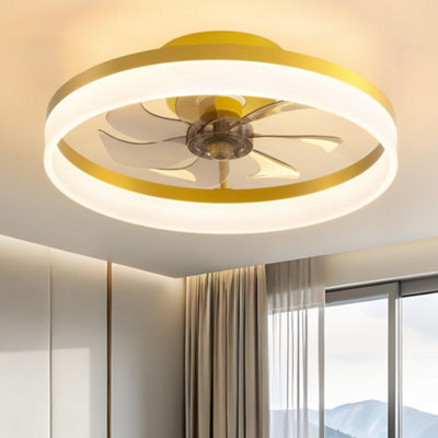 Ceiling Fan with Light: 45cm Modern Low Profile Flush Mount Fandelier with App,Dimmable Gold Bladeless Fan Light Fixture - image 1