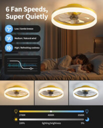 Ceiling Fan with Light: 45cm Modern Low Profile Flush Mount Fandelier with App,Dimmable Gold Bladeless Fan Light Fixture - thumbnail 2