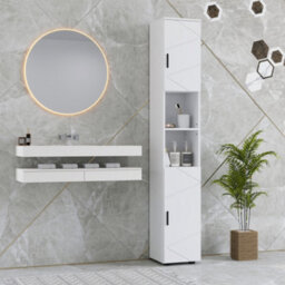 Kleankin Tall Bathroom Storage Cabinet With Soft Close Mechanism, White - thumbnail 7