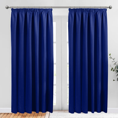 Aspire Homeware Navy Plain Blackout Curtains Room Darkening Pencil Pleat Curtain Pair (W) 168Cm X (D)228Cm With Tie Back Pair - image 1