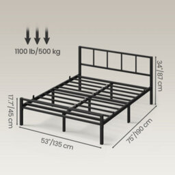 Ledrem Metal Platform Bed Frame, 135 X 190 Cm, Double Bed With Headboard And Slats, Easy Assembly, Bedroom, Black - thumbnail 4