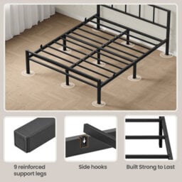 Ledrem Metal Platform Bed Frame, 135 X 190 Cm, Double Bed With Headboard And Slats, Easy Assembly, Bedroom, Black - thumbnail 7