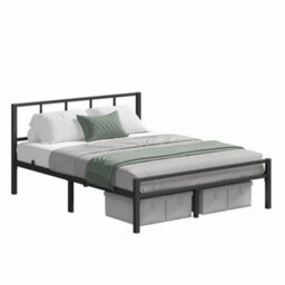 Ledrem Metal Platform Bed Frame, 135 X 190 Cm, Double Bed With Headboard And Slats, Easy Assembly, Bedroom, Black - thumbnail 3