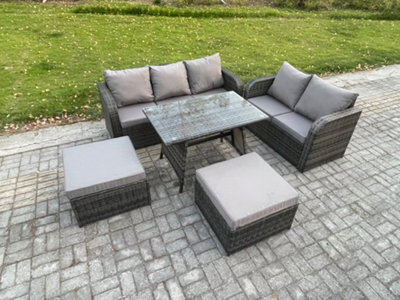 Fimous High Back Pe Rattan Sofa Set Outdoor Garden Furniture Dining Table Set Love Sofa 3 Seater Sofa 2 Big Footstool - image 1