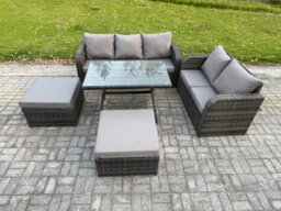 Fimous High Back Pe Rattan Sofa Set Outdoor Garden Furniture Dining Table Set Love Sofa 3 Seater Sofa 2 Big Footstool - thumbnail 2