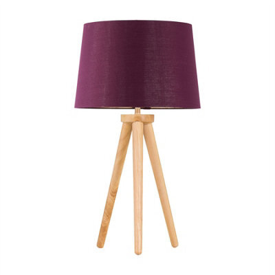 First Choice Lighting Voyage - Light Oak Table Lamp Or Bedside Light With Burgundy Shade - image 1