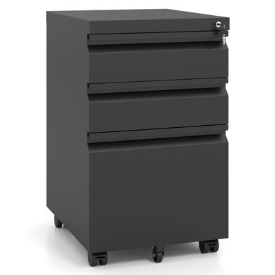 Gainoom 3-Drawer Mobile File Cabinet Rolling Metal Under-Desk Office Organizer W/5 Casters & 2 Keys For A4 Black - image 1