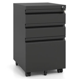 Gainoom 3-Drawer Mobile File Cabinet Rolling Metal Under-Desk Office Organizer W/5 Casters & 2 Keys For A4 Black - thumbnail 1