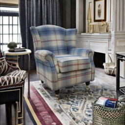 Wing Chair Original Fireside High Back Armchair P And S Balmoral Royal Blue Check Real Fabric - thumbnail 3