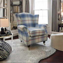 Wing Chair Original Fireside High Back Armchair P And S Balmoral Royal Blue Check Real Fabric - thumbnail 2