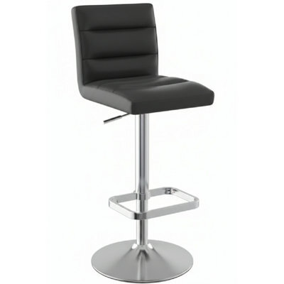 Swank Brushed Steel Kitchen Swivel Bar Stool With Faux Leather Padded Seat - Black