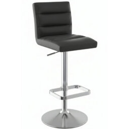 Swank Brushed Steel Kitchen Swivel Bar Stool With Faux Leather Padded Seat - Black