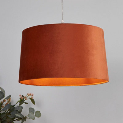 Lighting Collection Terra Glow Warm Terracotta Fabric Drum Pendant Light Shade - image 1