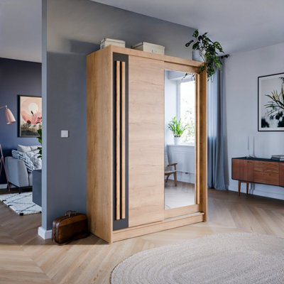 Arte Effect 2 Sliding Mirrored Door Wardrobe In Oak Lancelot - W1500mm H2160mm D590mm, Elegant And Practical - image 1